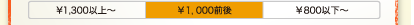 ￥1,300以上～　￥1,000前後　￥800以下～
